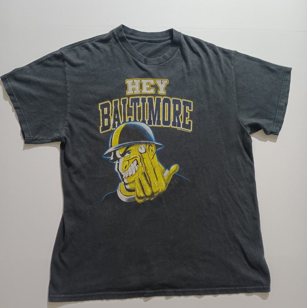 Vintage Pittsburgh Steelers Hey Baltimore Graphic T-Shirt Small Black